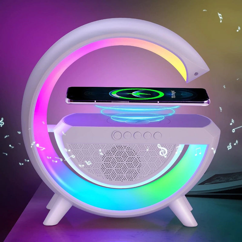 Caxinha de Som G-Speaker Luminária Bluetooth Inteligente Carregador Sem Fio Led Luz Rgb