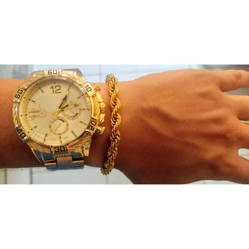 Relógio Masculino Luxo + Pulseira folheada + Caixa